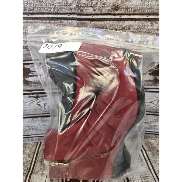 Serene Island Women 10 Faux Fur Suede Side Zip Slouche Bootie Red Small Heel - Picture 11 of 11